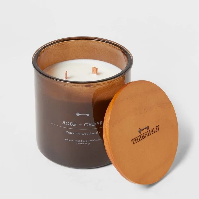 23oz XL 3-Wick Rose + Cedar Wooden Amber Glass with Wood Lid and Stamped Logo Amber - Threshold™ 23oz XL 3-Wick Rose + Cedar Wooden Amber Glass With Wood Lid And Stamped Logo Amber - Threshold™ -Threshold Home Furniture Store GUEST 0c1f079c 9ea4 408d ae6e 3d8dc5f1dfda