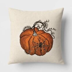 Pumpkin With Spider Cotton Square Halloween Throw Pillow Ivory - Threshold™ -Threshold Home Furniture Store GUEST 1ecd4b9d 2a11 42dc a5f9 a644f4927d75