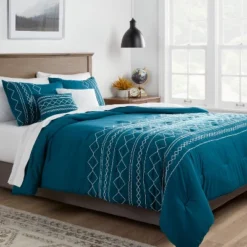 5pc Diamond Stitch Comforter Bedding Set Dark Teal Blue - Thresholdâ˘
