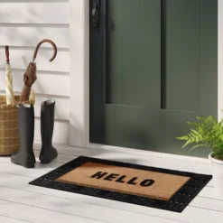 1'11"x2'11" 'Hello' Rubber Coir Doormat Natural/Black - Thresholdâ˘