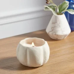 12oz Brushed Abstract Pumpkin Ceramic With Woodwick And Dustcover Spice Vanilla Fig Candle - Thresholdâ˘