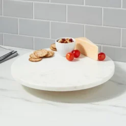 14" Marble And Wood Lazy Susan White - Thresholdâ˘