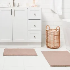 2pk Fuzzy Foam Bath Rug Brown - Thresholdâ˘