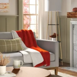 Solid Printed Plush With Shearling Reverse Throw Blanket - Thresholdâ˘