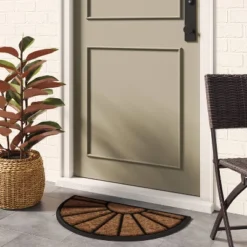 1'6"x2'6" Half Moon Rubber Coir Doormat Black - Thresholdâ˘