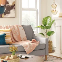 Medallion Jacquard Knit Throw Blanket With Tassels Coral - Thresholdâ˘