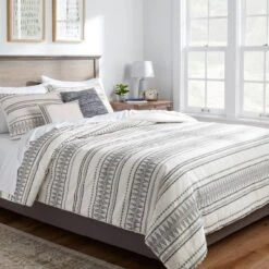 5pc Woven Diamond Stripe Comforter Set Cream/Black - Thresholdâ˘