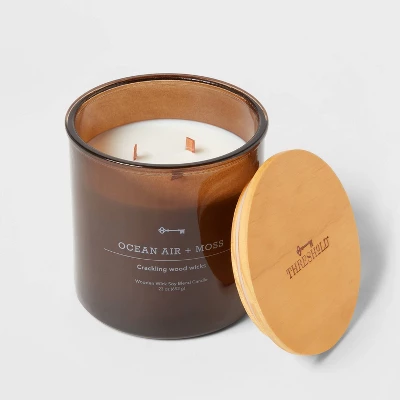 23oz XL 3-Wick Ocean Air + Moss Wooden Amber Glass with Wood Lid and Stamped Logo Amber - Threshold™ 23oz XL 3-Wick Ocean Air + Moss Wooden Amber Glass With Wood Lid And Stamped Logo Amber - Threshold™ -Threshold Home Furniture Store GUEST 878722d7 2f77 437a 8944 fd5a83a297ec