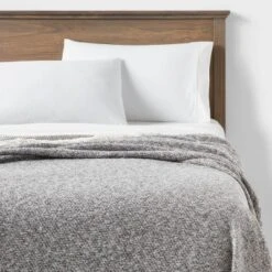 60"x80" Marled Boucle Bed Throw With Fringe Gray - Thresholdâ˘