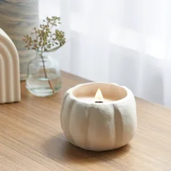 12oz Brushed Abstract Pumpkin Ceramic With Woodwick And Dustcover Acorn + Black Pine Candle - Thresholdâ˘