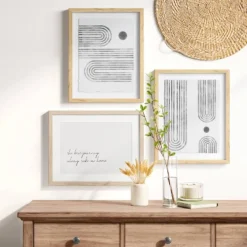 (Set Of 2) 16" X 20" Curve Lines Framed Under Glass Black - Thresholdâ˘