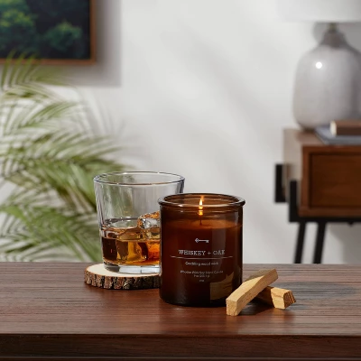 9oz Lidded Glass Jar Crackling Wooden Wick Candle Whiskey & Oak - Threshold™ 9oz Lidded Glass Jar Crackling Wooden Wick Candle Whiskey & Oak - Threshold™ -Threshold Home Furniture Store GUEST b4551bc8 a729 45c8 bb8c 557e93fc64a1