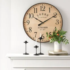 26" Grand Central Station Wall Clock Tan/Black - Thresholdâ˘
