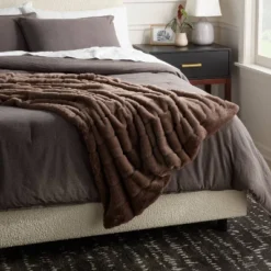55"x80" Faux Fur Ribbed Bed Throw - Thresholdâ˘