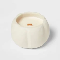12oz Brushed Abstract Pumpkin Ceramic With Woodwick And Dustcover Dried Leaves + Hickory Candle - Threshold™ -Threshold Home Furniture Store GUEST ca336cab 30a9 4816 a86c a9481933e877