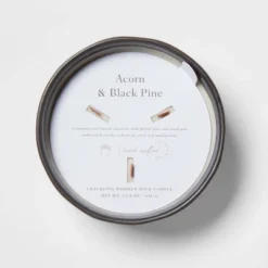 16oz Blackened Bowl Ceramic With Multi Woodwick And Dustcover Acorn + Pine Candle Black - Threshold™ -Threshold Home Furniture Store GUEST d44c55bc 8d38 4702 a280 01753303db3d