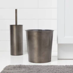 Aluminum Toilet Brush And Holder Set With Aged Metal Finish Gray - Thresholdâ˘