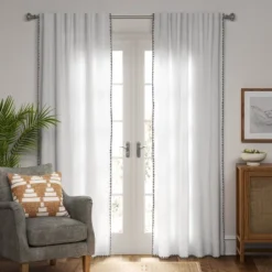 1pc 54"x84" Light Filtering Stitched Edge Curtain Panel Cream - Thresholdâ˘